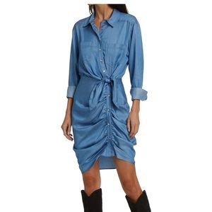 Veronica Beard Blue Button-Front Tie-Waist Shirtdress